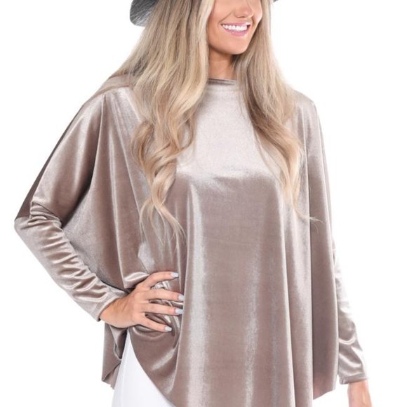 Asymmetrical Velour Pullover Top - Tan - Picture 1 of 3